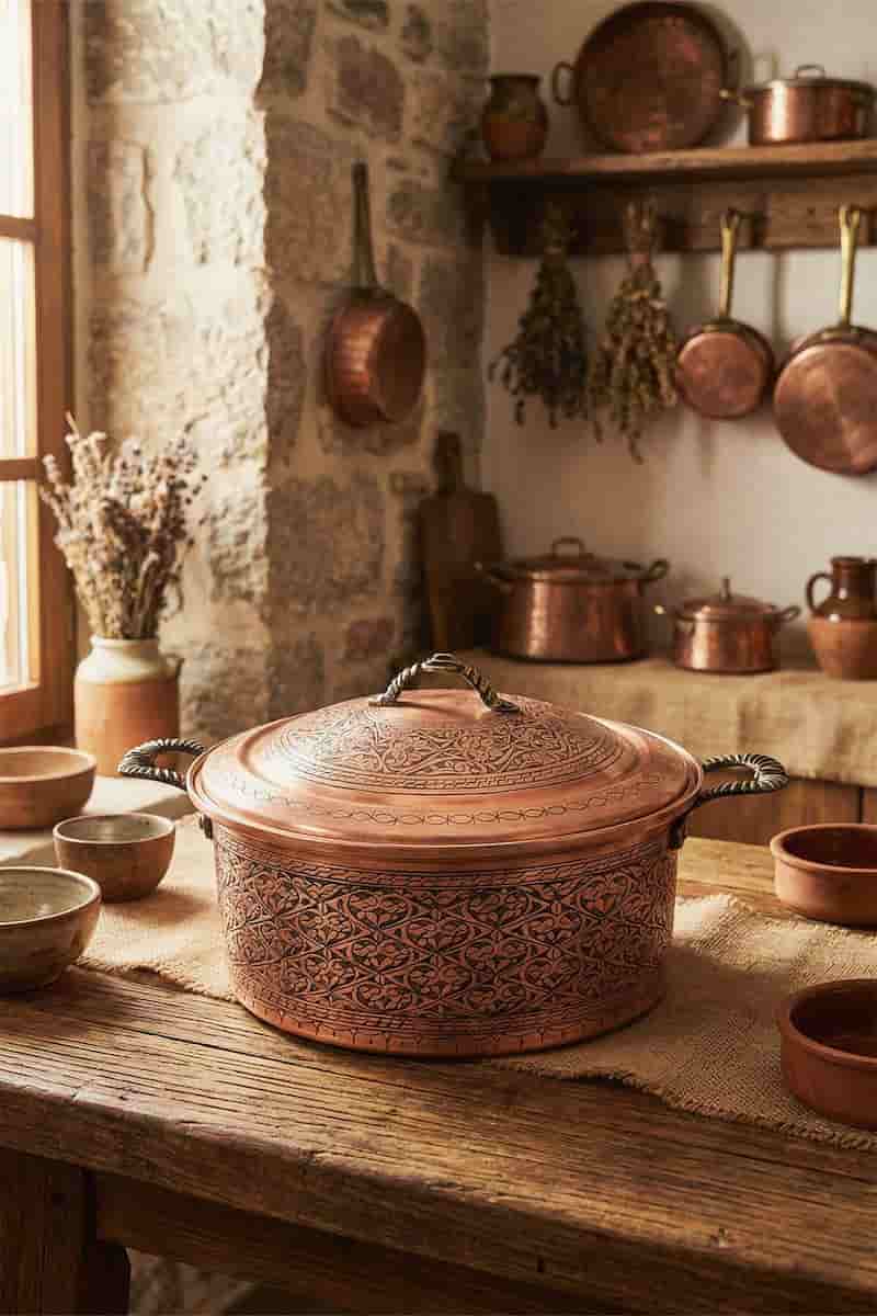 قابلمه مسی دسته دار با اتصالات مستحکم و بدنه بادوام